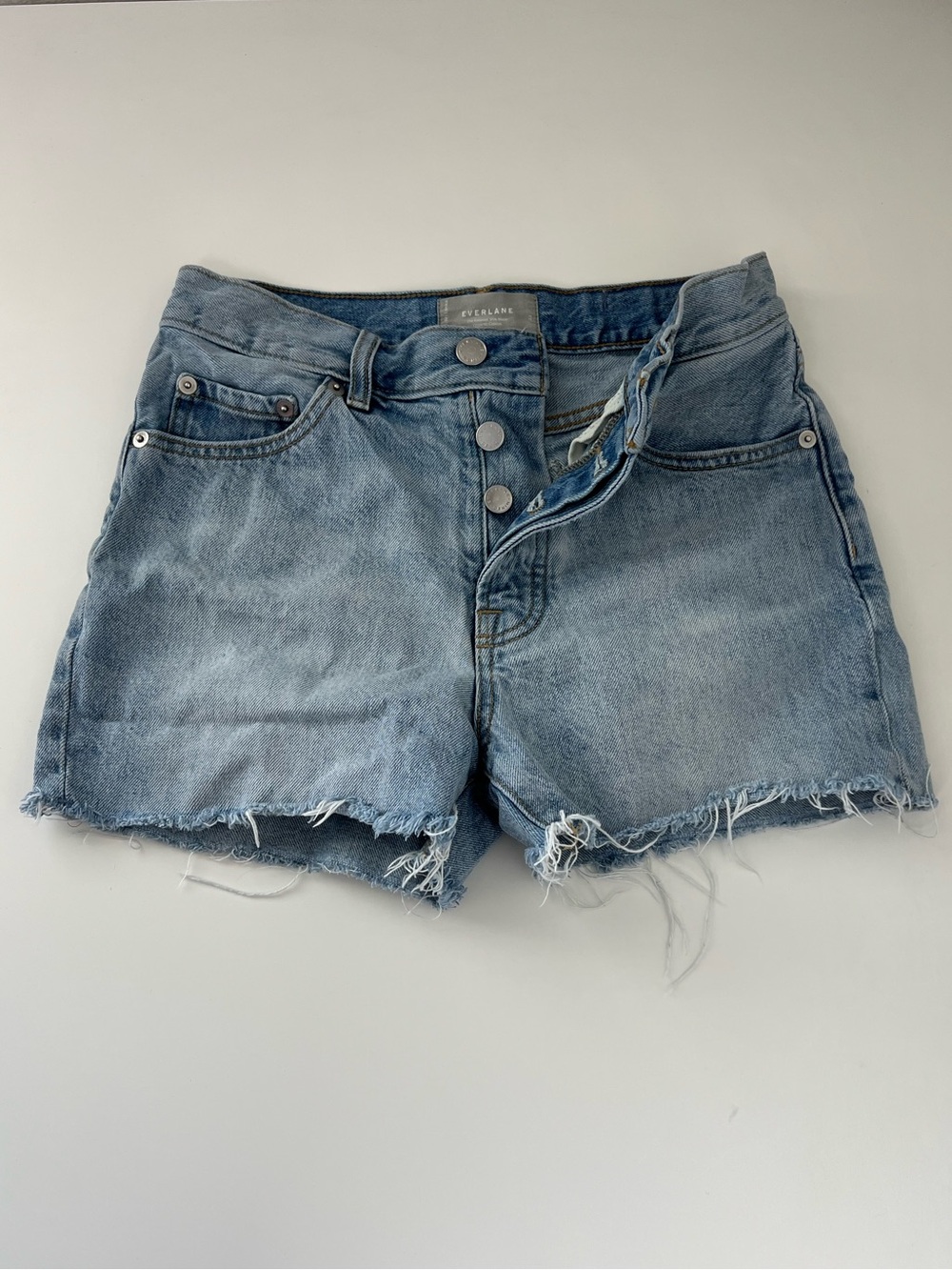 Everlane Relaxed 90s Denim Shorts Women's 23 Organic‎ Cotton Light Wash Raw Hem